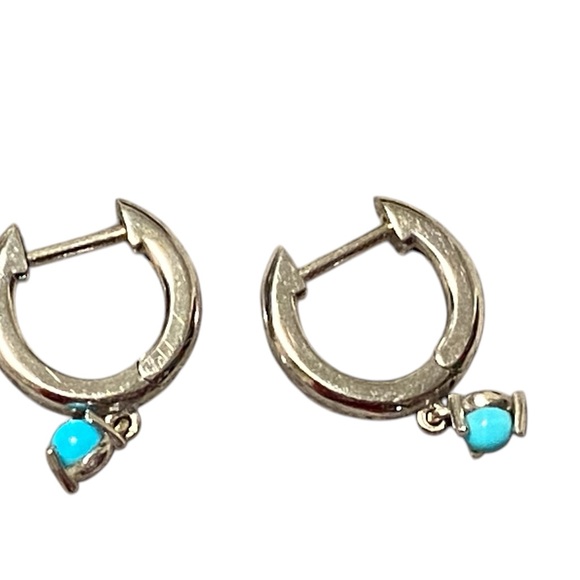 BABYGOLD 14K White Gold Turquoise Charm Huggies Earrings - Picture 9 of 10
